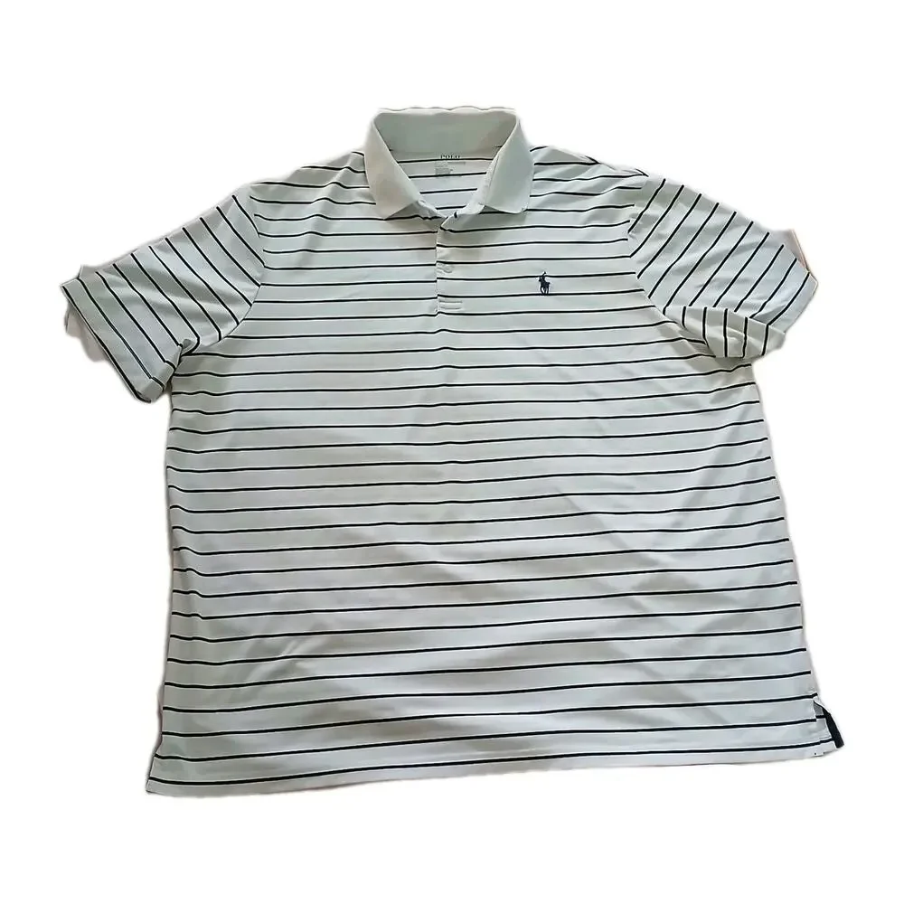 Polo Ralph Lauren Perfomance Shirt Men XXL White Striped Short Sleeve Pony Logo